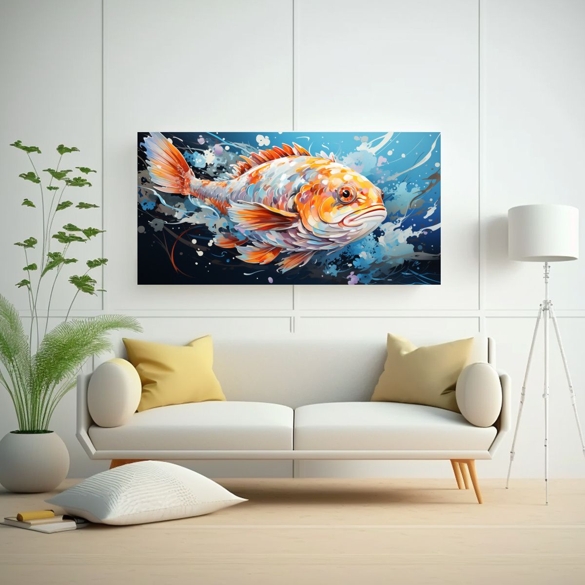 GENERICO - Cuadro Minimalista Puffer Fish En Colores Aqua 60x30 Cm