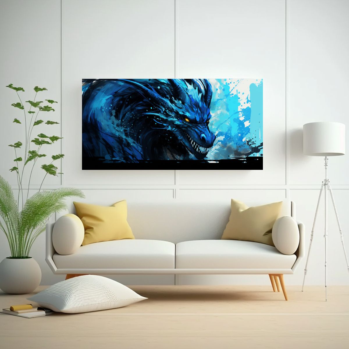 GENERICO - Pintura Minimalista De Dragón En Negro Y Azul 100x50 Cm