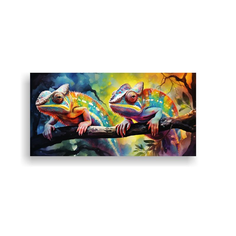 GENERICO - Cuadro Único Chameleons Acuarela Colorida 80x40 Cm