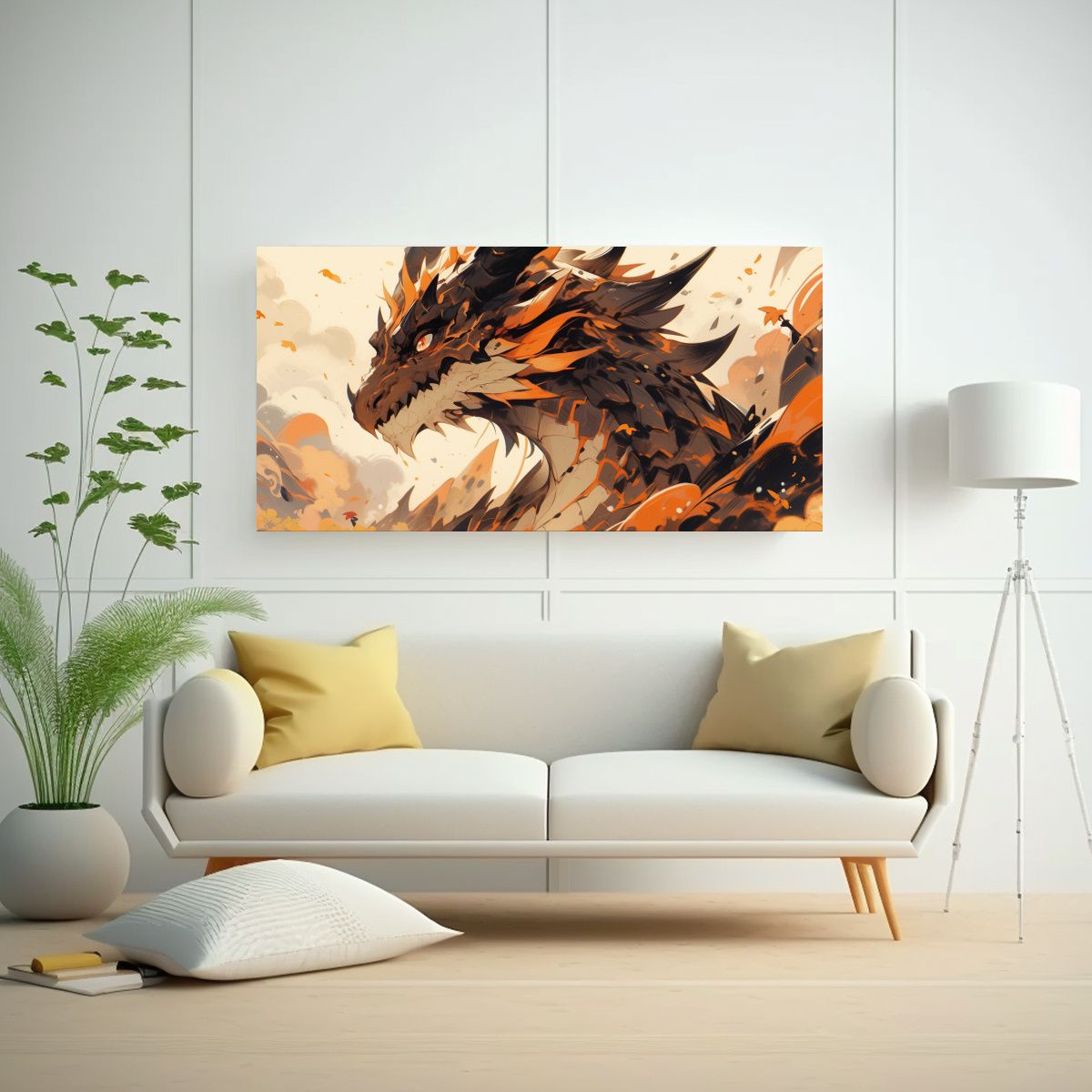 GENERICO - Cuadro Exuberante De Dragón En Tonos Marrón Y 100x50 Cm