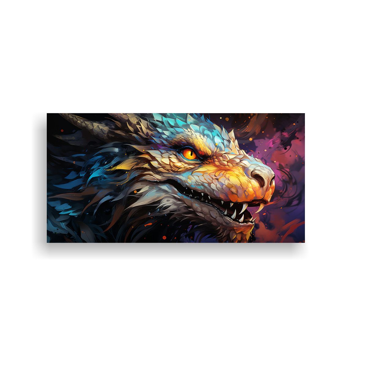 GENERICO - Cuadro Neonoir Dragón En Colores Arcoíris Y Oro 100x50 Cm