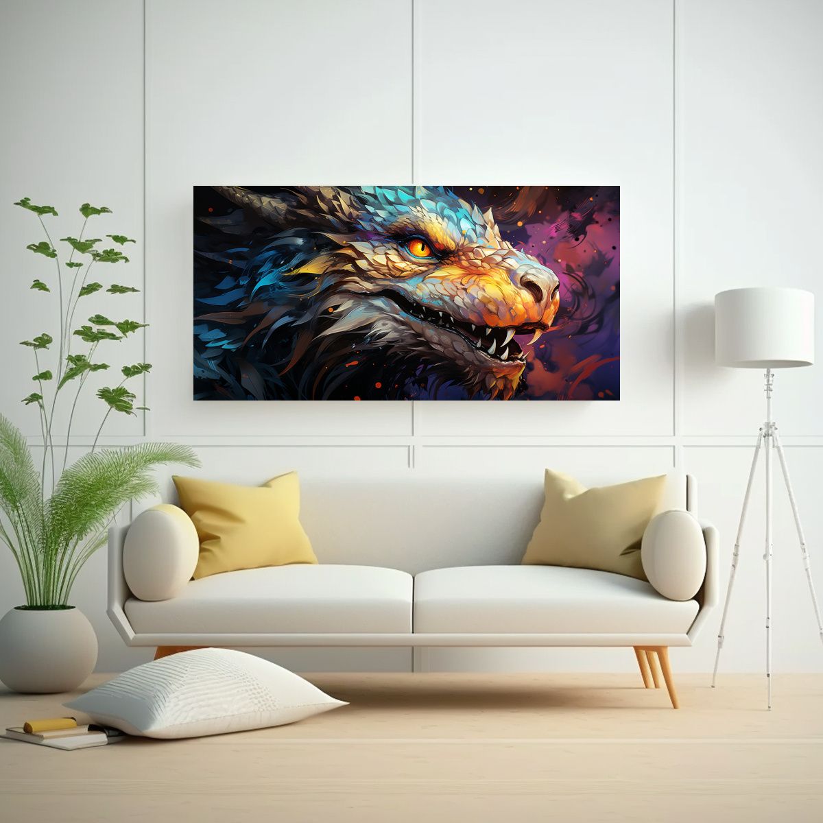 GENERICO - Cuadro Neonoir Dragón En Colores Arcoíris Y Oro 100x50 Cm