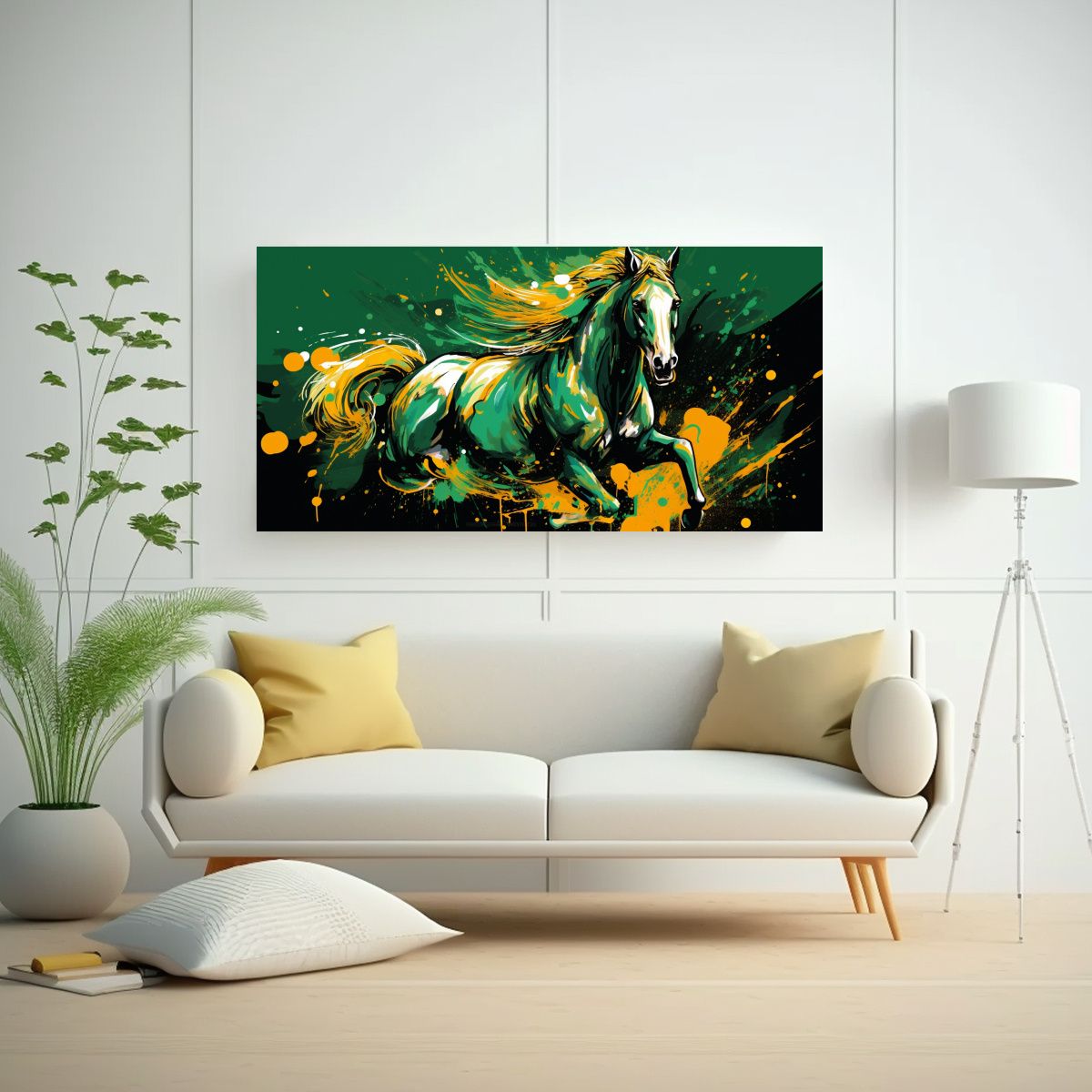 GENERICO - Pintura Decorativa Moderna Caballo En Verde Y 80x40 Cm