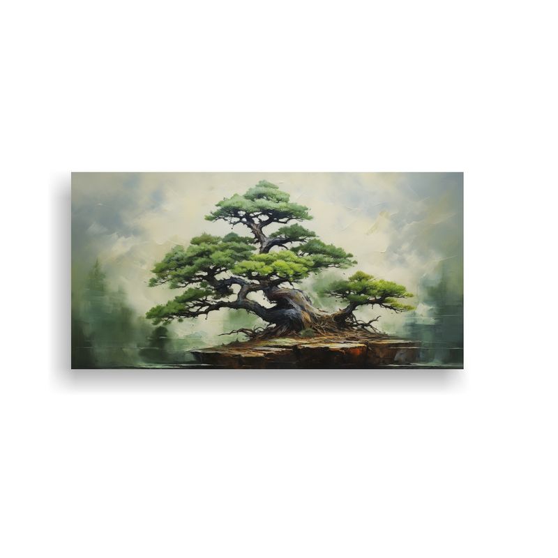 GENERICO - Pintura Abstracta De Un árbol De Pino Bonsái En 60x30 Cm