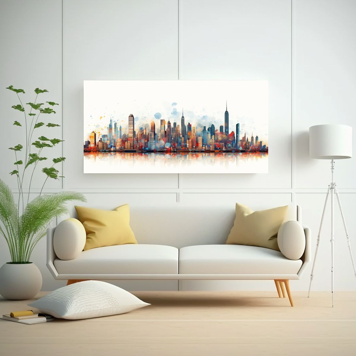 GENERICO - Paisaje Urbano Geométrico En Pinturas De 60x30 Cm