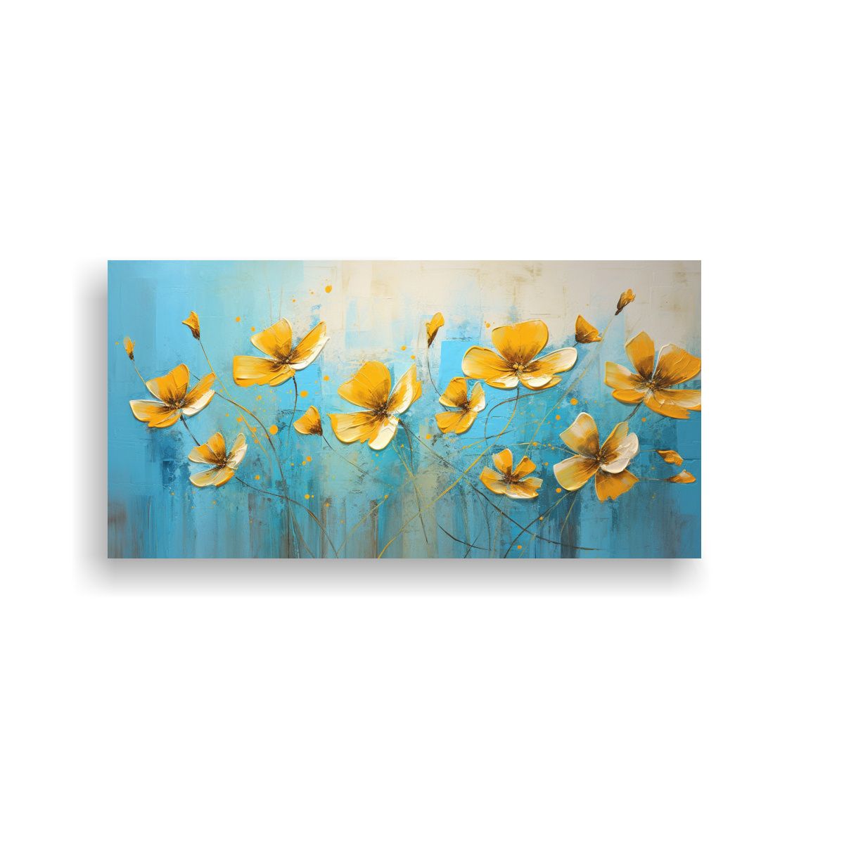 GENERICO - Pintura De Flores Amarillas Y Cian En Lienzo Para 80x40 Cm