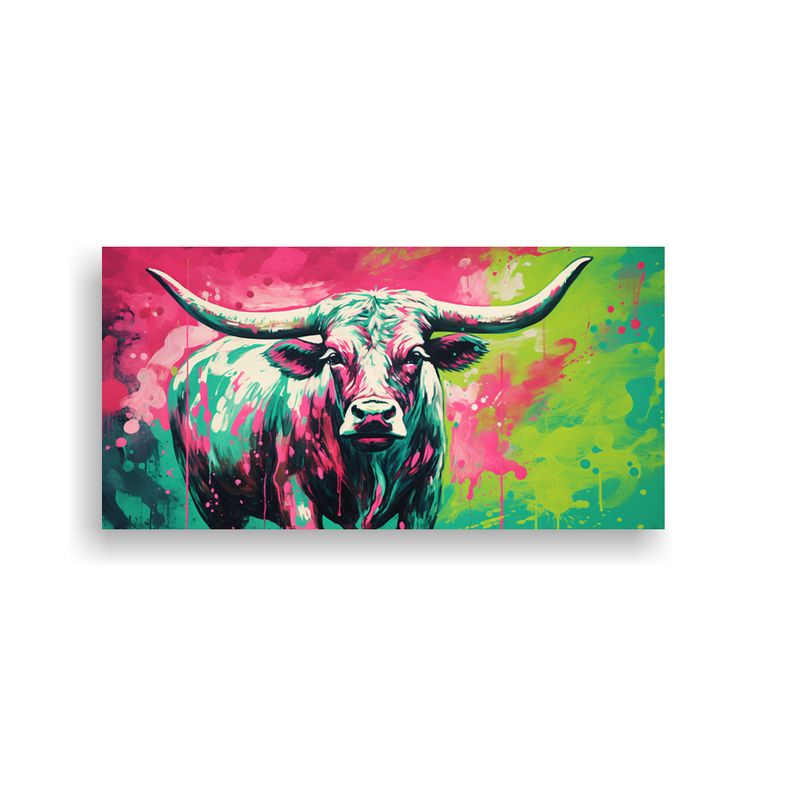 GENERICO - Cuadro Dibujo Vaca Longhorn En Colores Verde Y 100x50 Cm