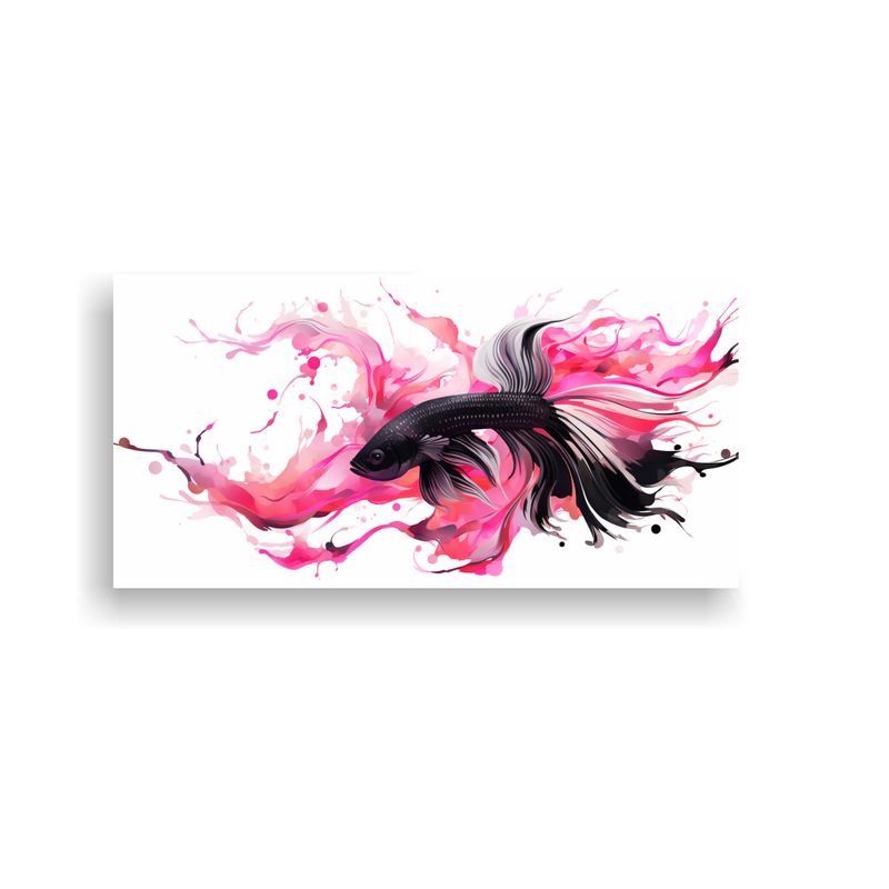 GENERICO - Cuadro Moderno Pez De Colores Negro Y Rosa Estilo 100x50 Cm