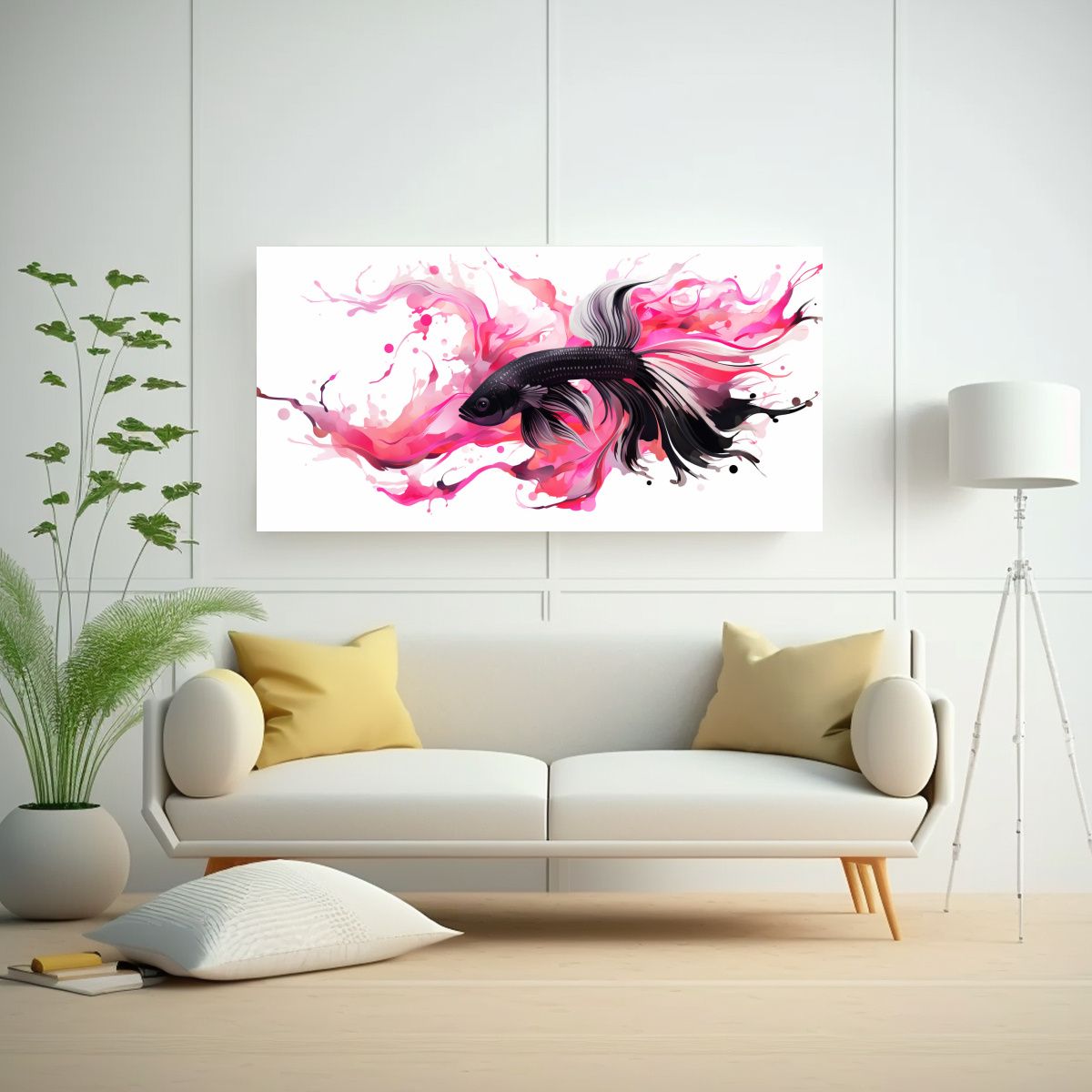 GENERICO - Cuadro Moderno Pez De Colores Negro Y Rosa Estilo 100x50 Cm