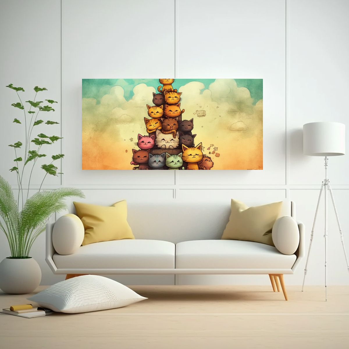 GENERICO - Cuadros Decorativos De Gatos En Colores Perched 80x40 Cm
