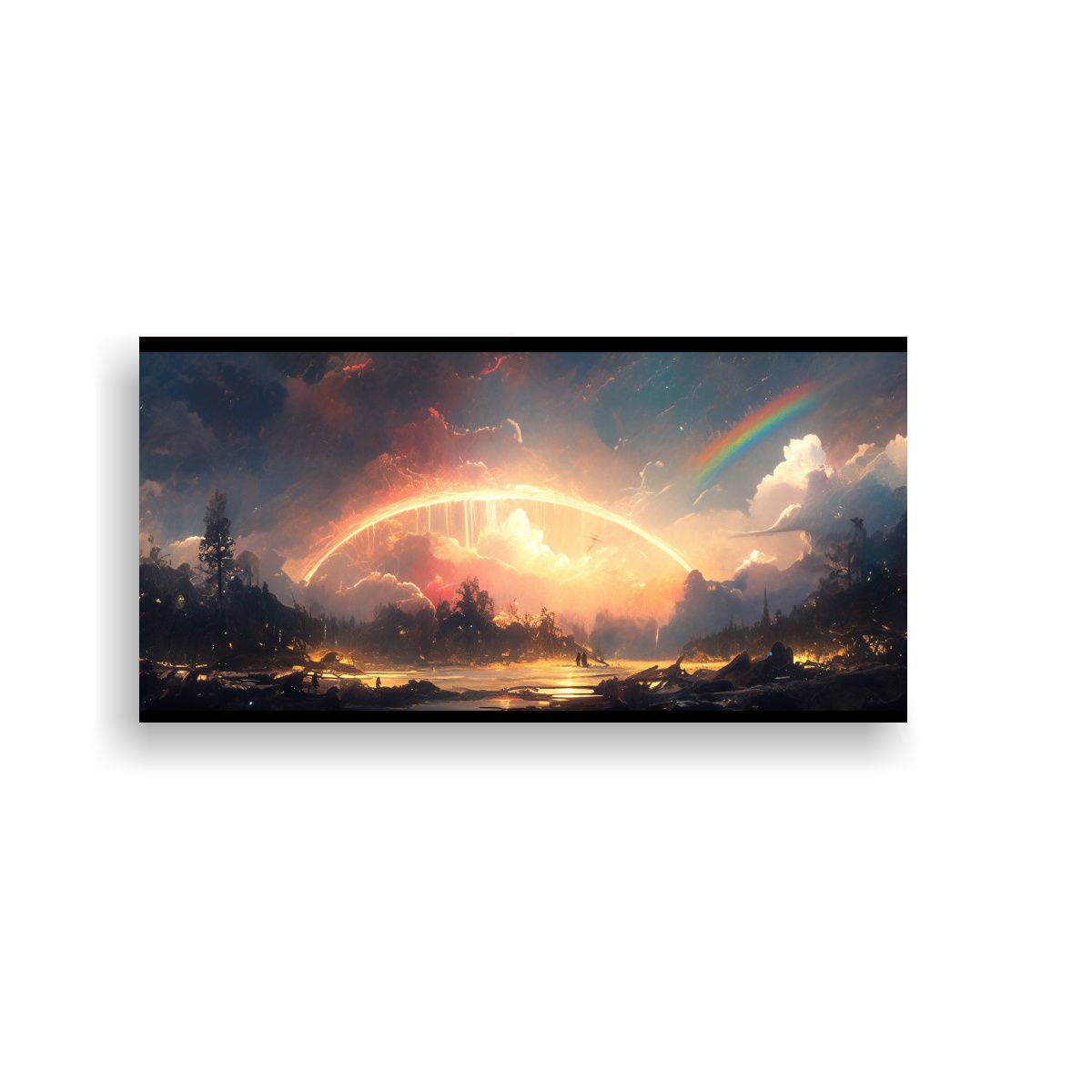 GENERICO - Pintura Abstracta Luminosa Con Arcoíris Y Negro 100x50 Cm