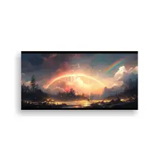 GENERICO - Pintura Abstracta Luminosa Con Arcoíris Y Negro 100x50 Cm