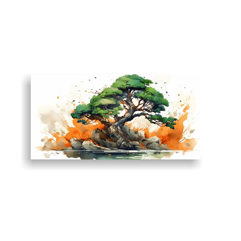 GENERICO - Pintura Abstracta De Un árbol Bonsái En Colores 60x30 Cm