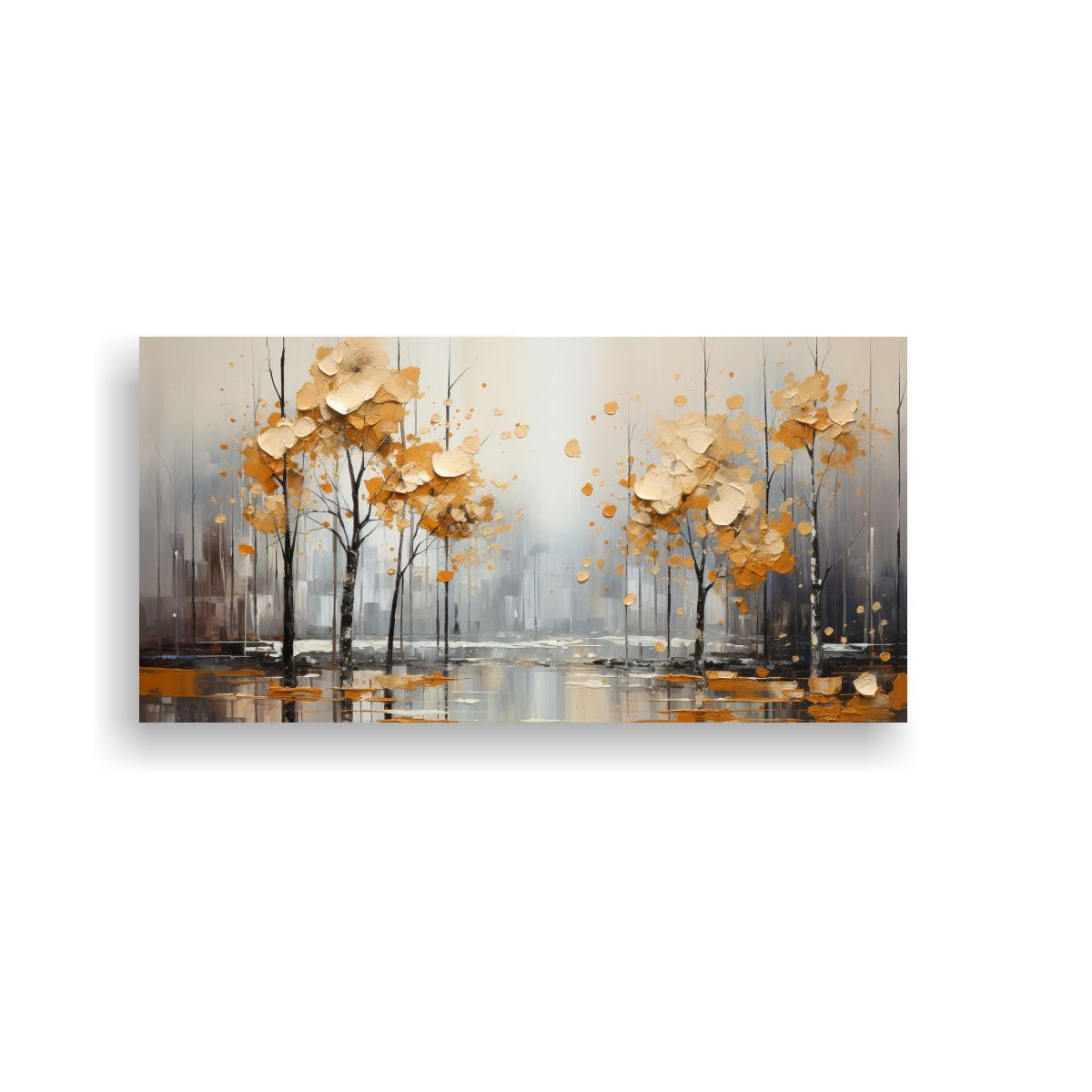 GENERICO - Pintura Abstracta De árboles En Plata Y Blanco 100x50 Cm