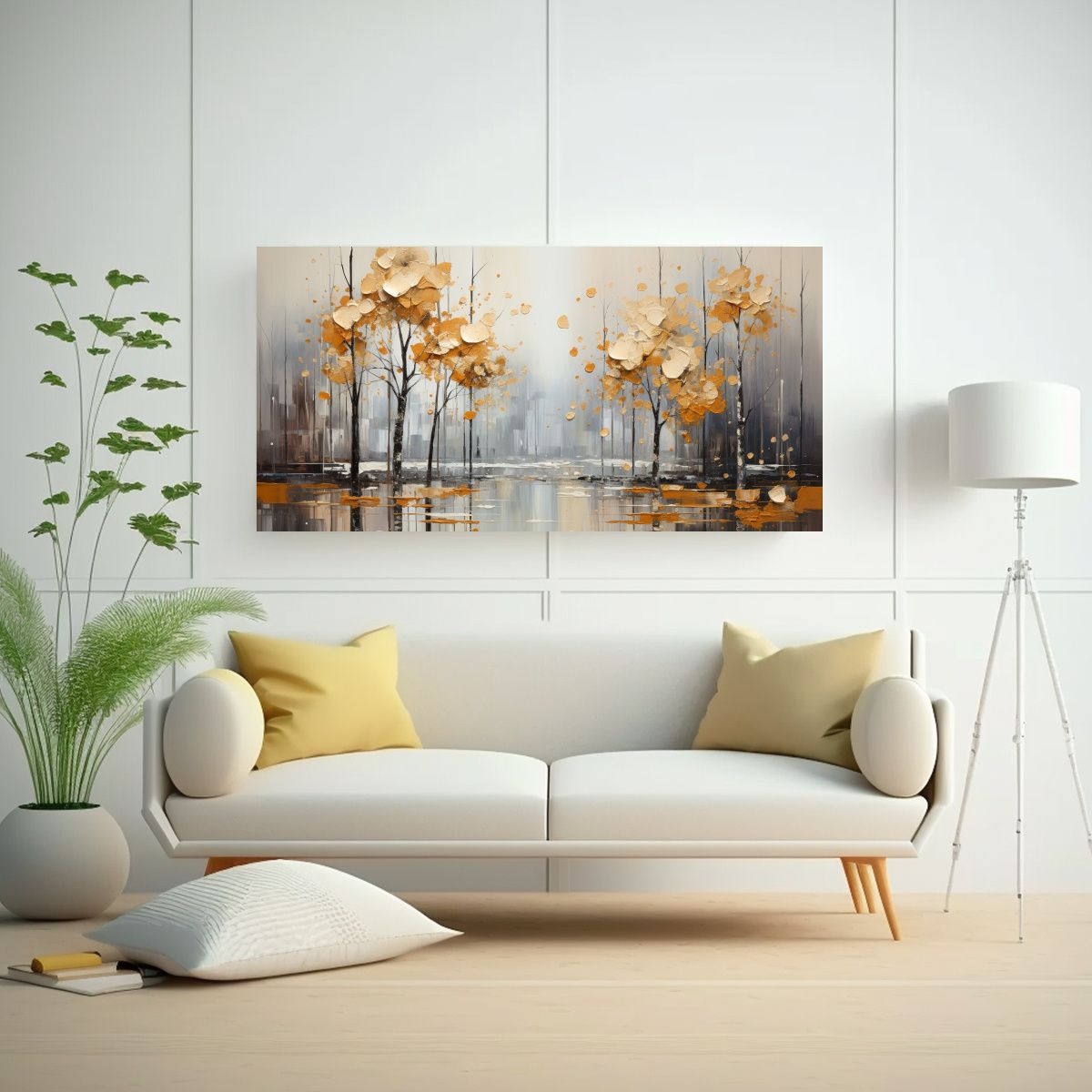 GENERICO - Pintura Abstracta De árboles En Plata Y Blanco 100x50 Cm