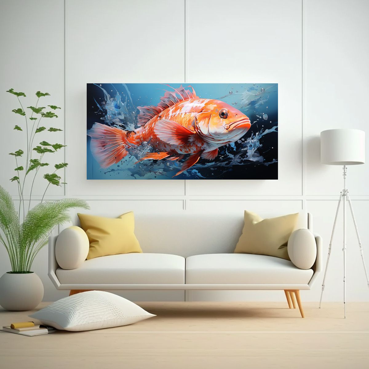 GENERICO - Pintura Acuarela Peces Coloridos Movimiento 60x30 Cm