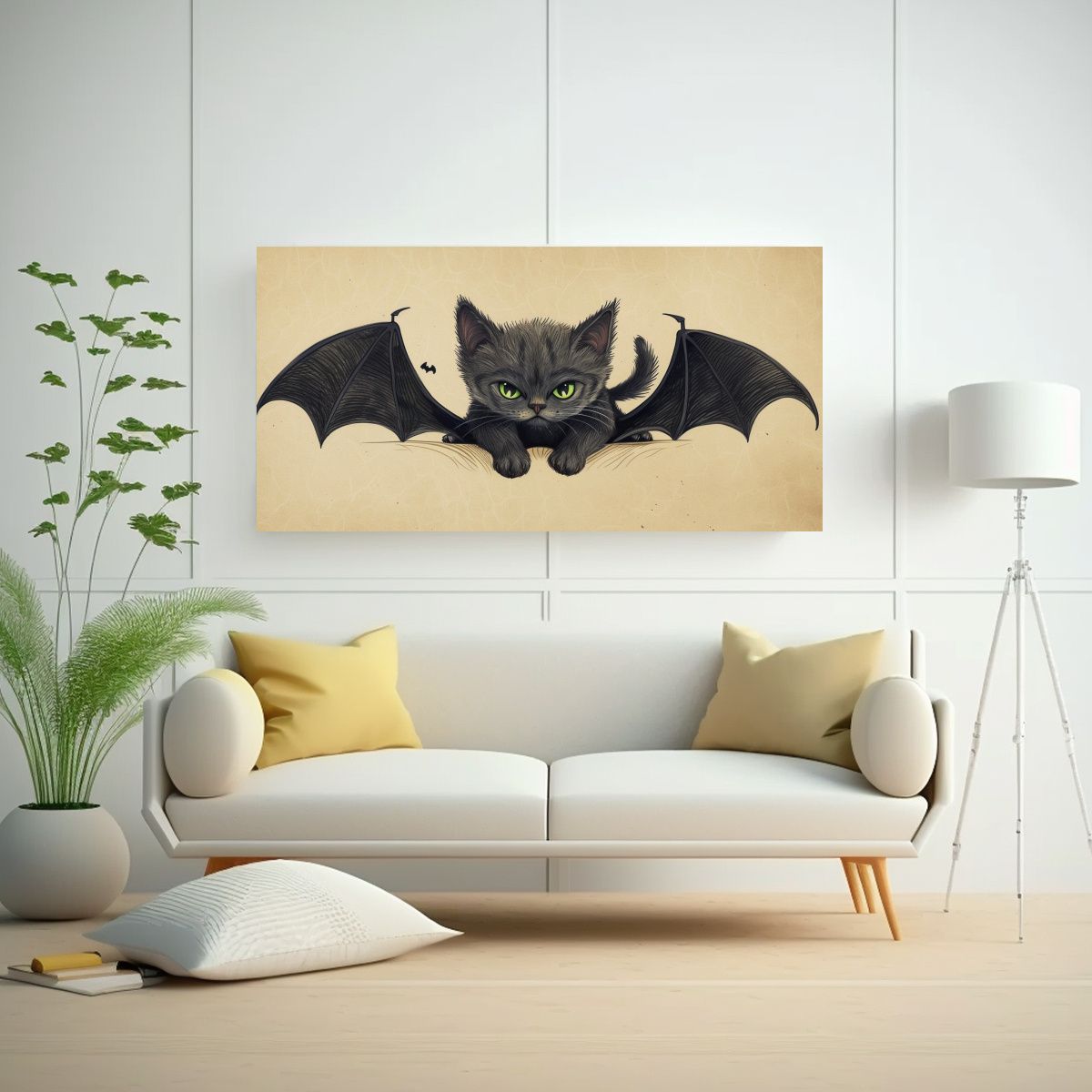 GENERICO - Cuadro Acuarela Gatito Vampiro Gris Oscuro Lindo 60x30 Cm