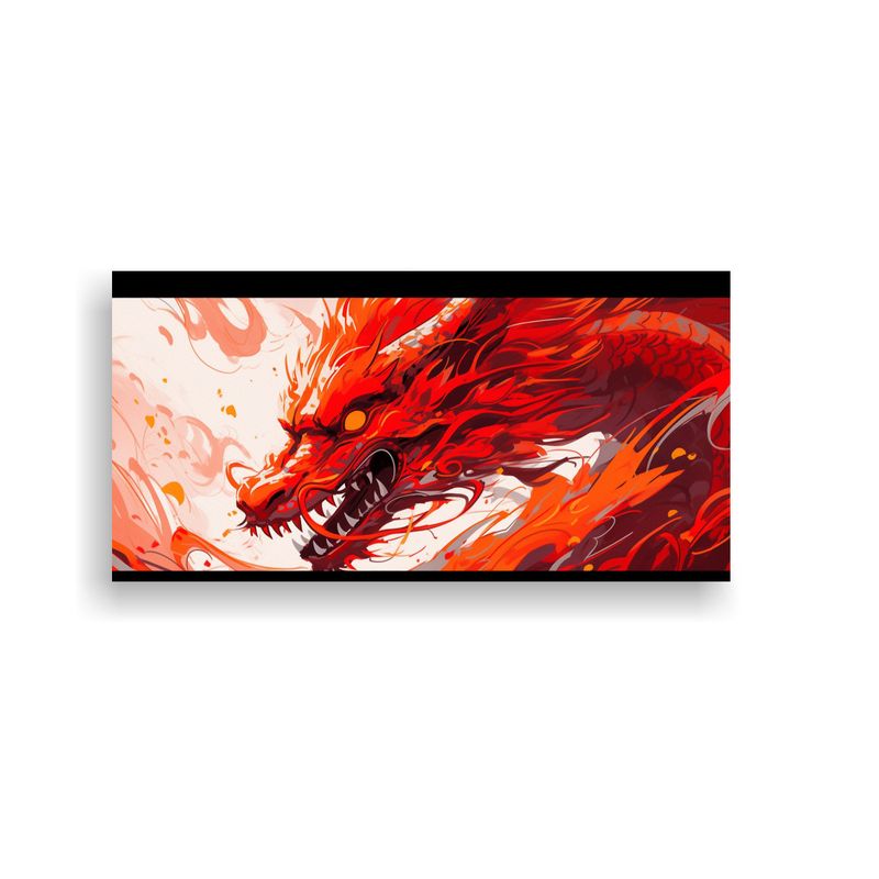 GENERICO - Cuadro Dragón En Rojo Y Naranja Líneas Finas 60x30 Cm