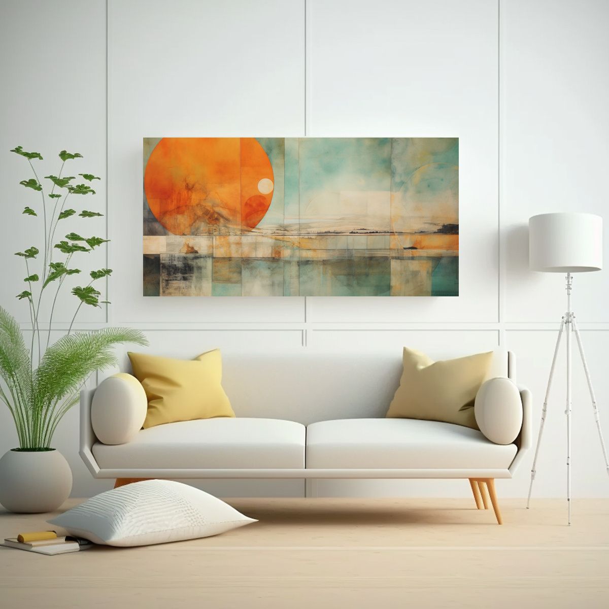 GENERICO - Cuadro Tela Canvas Clasico Naranja Turquesa Y 80x40 Cm