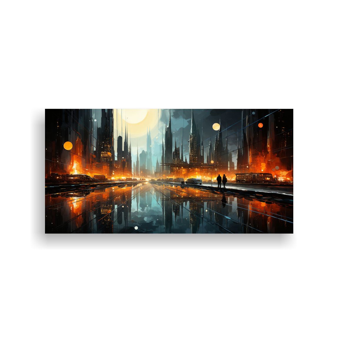 GENERICO - Cuadro Venta Adorno Abstracto Ciudad Futurista 100x50 Cm