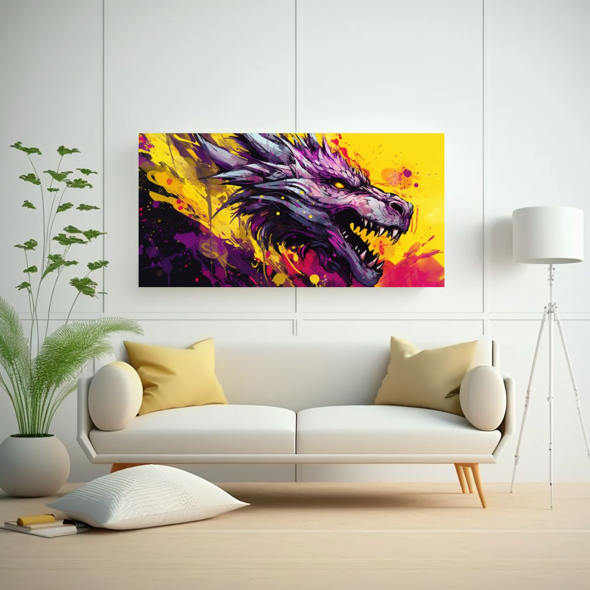 GENERICO - Cuadro Abstracto Dinámico Con Dragón En 100x50 Cm
