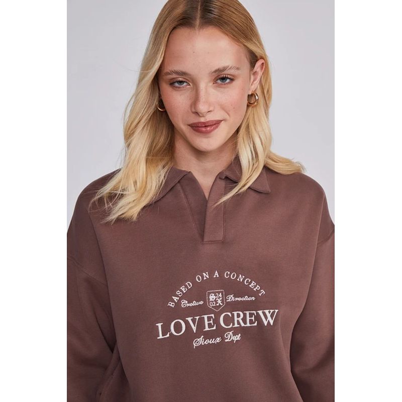 VELT - Polerón Largo Cafe Cuello en V Mujer