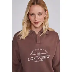 VELT - Polerón Largo Cafe Cuello en V Mujer