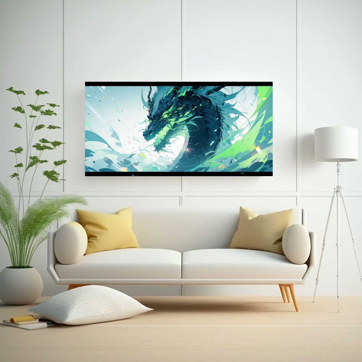 GENERICO - Dibujo De Obra Maestra De Dragón En Verde Y 60x30 Cm