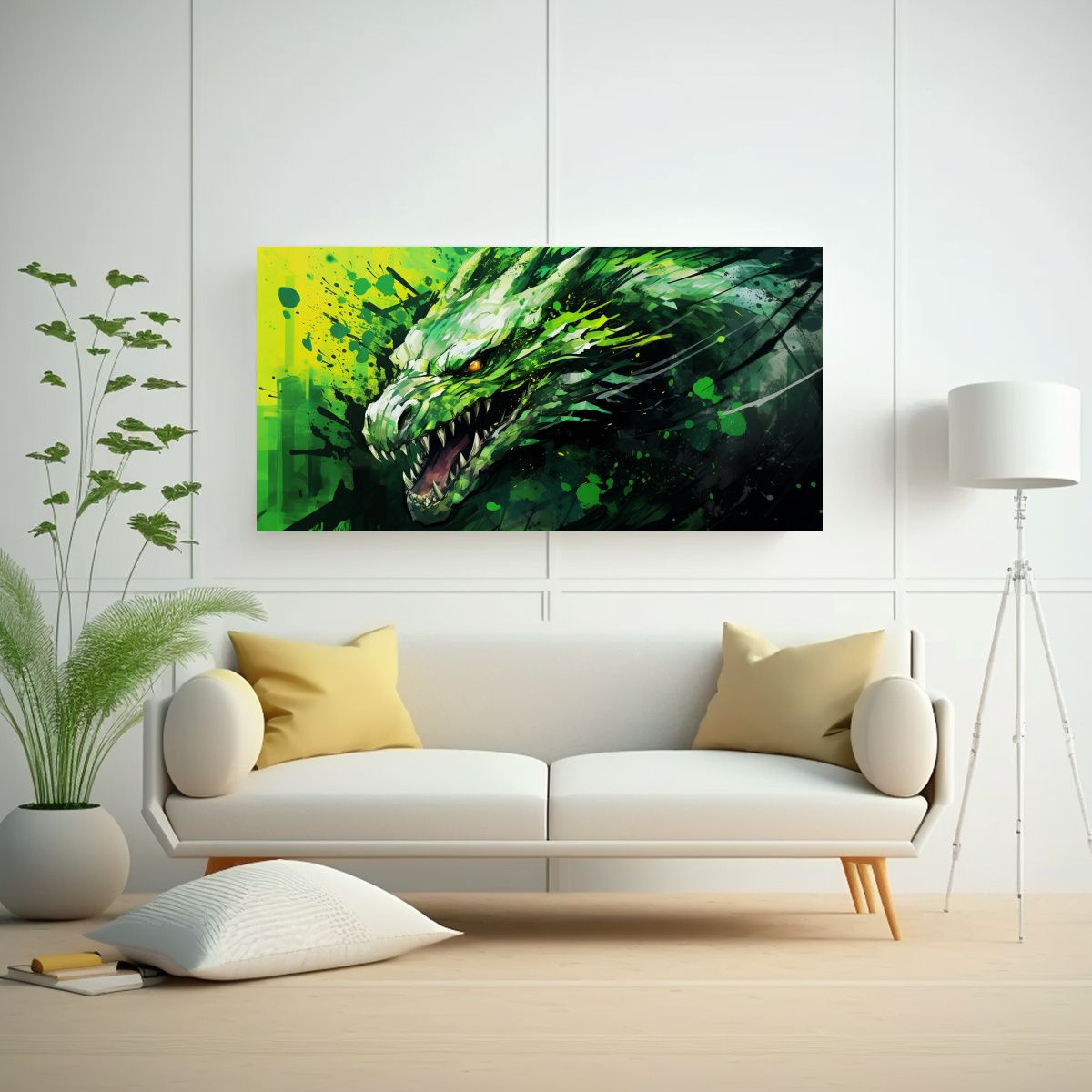 GENERICO - Pintura Lienzo Juvenil Dragón Verde Atmósfera 60x30 Cm