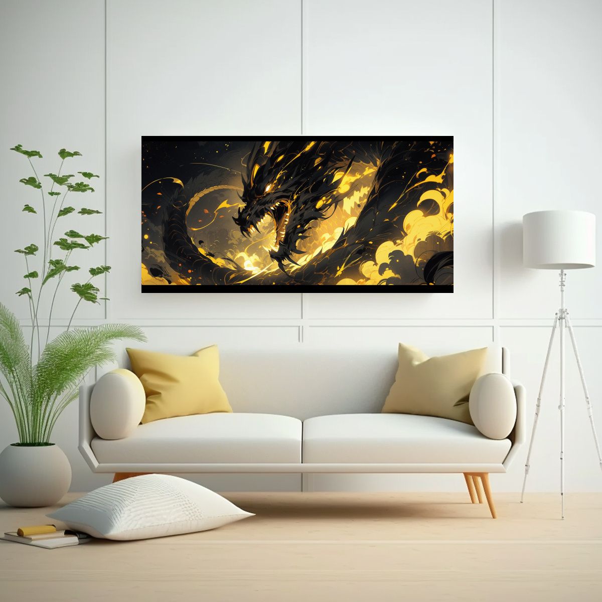 GENERICO - Cuadro En Tela Dragón Vibrante Y Amarillo 80x40 Cm