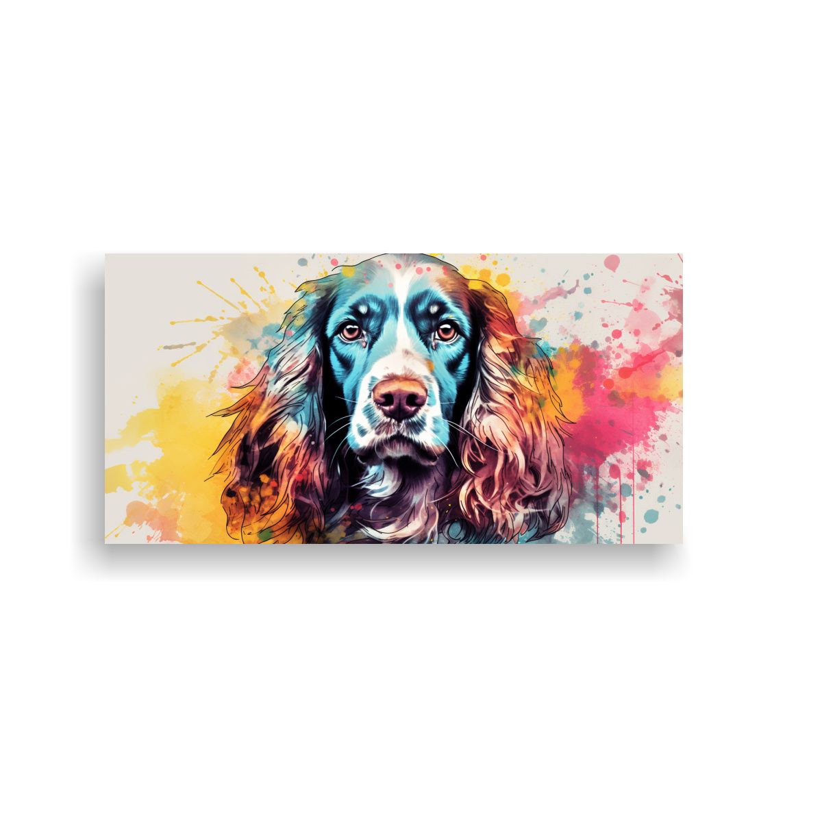 GENERICO - Pintura Spaniel Colorida En Acuarelas Estilo 100x50 Cm