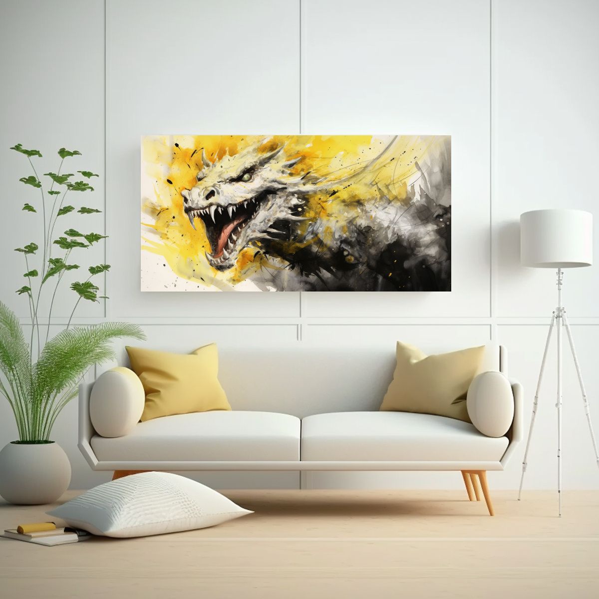 GENERICO - Pintura Vanguardia A Dragón En Acuarelas Y 80x40 Cm