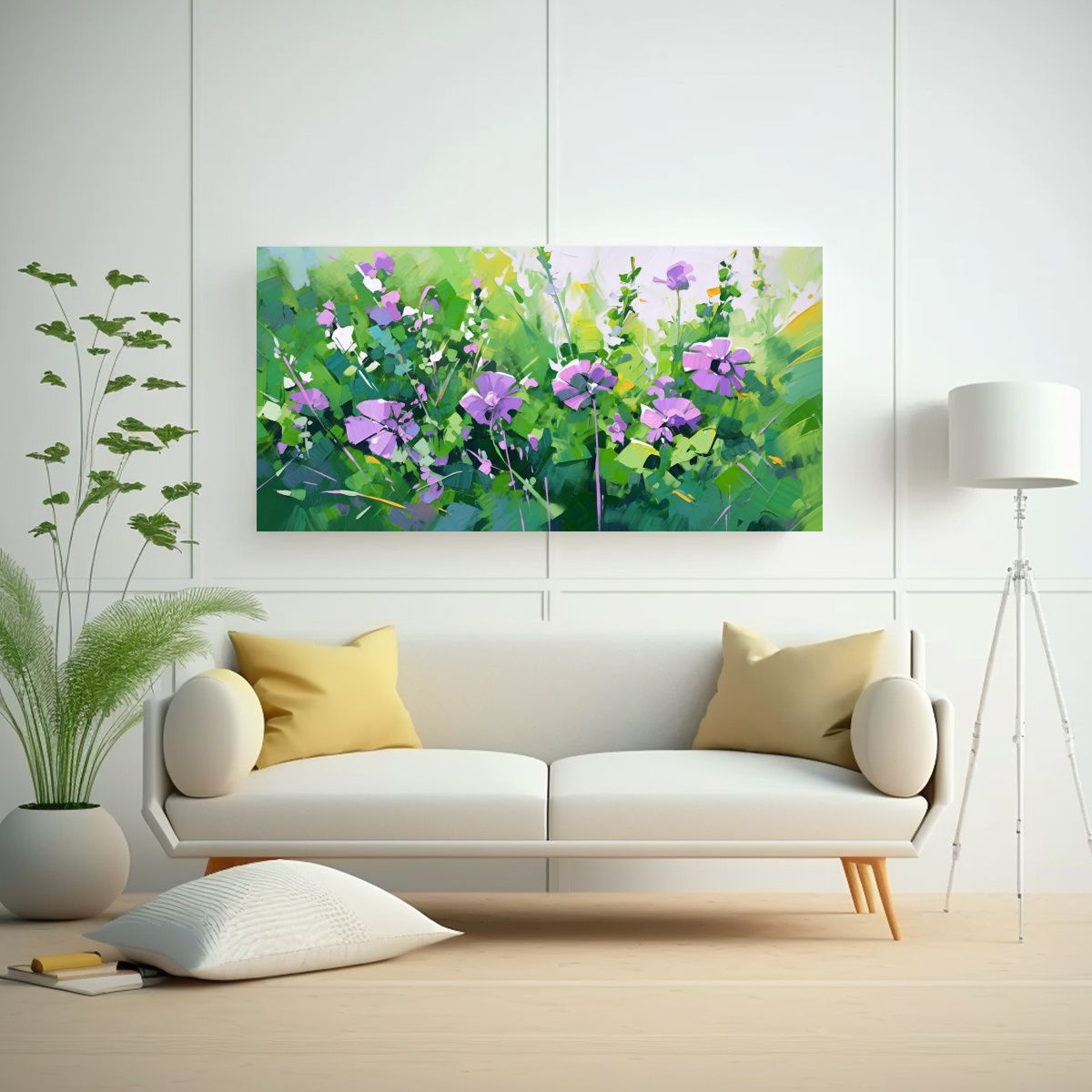 GENERICO - Pintura En Bastidor Flores En Los Colores Verde Y 60x30 Cm