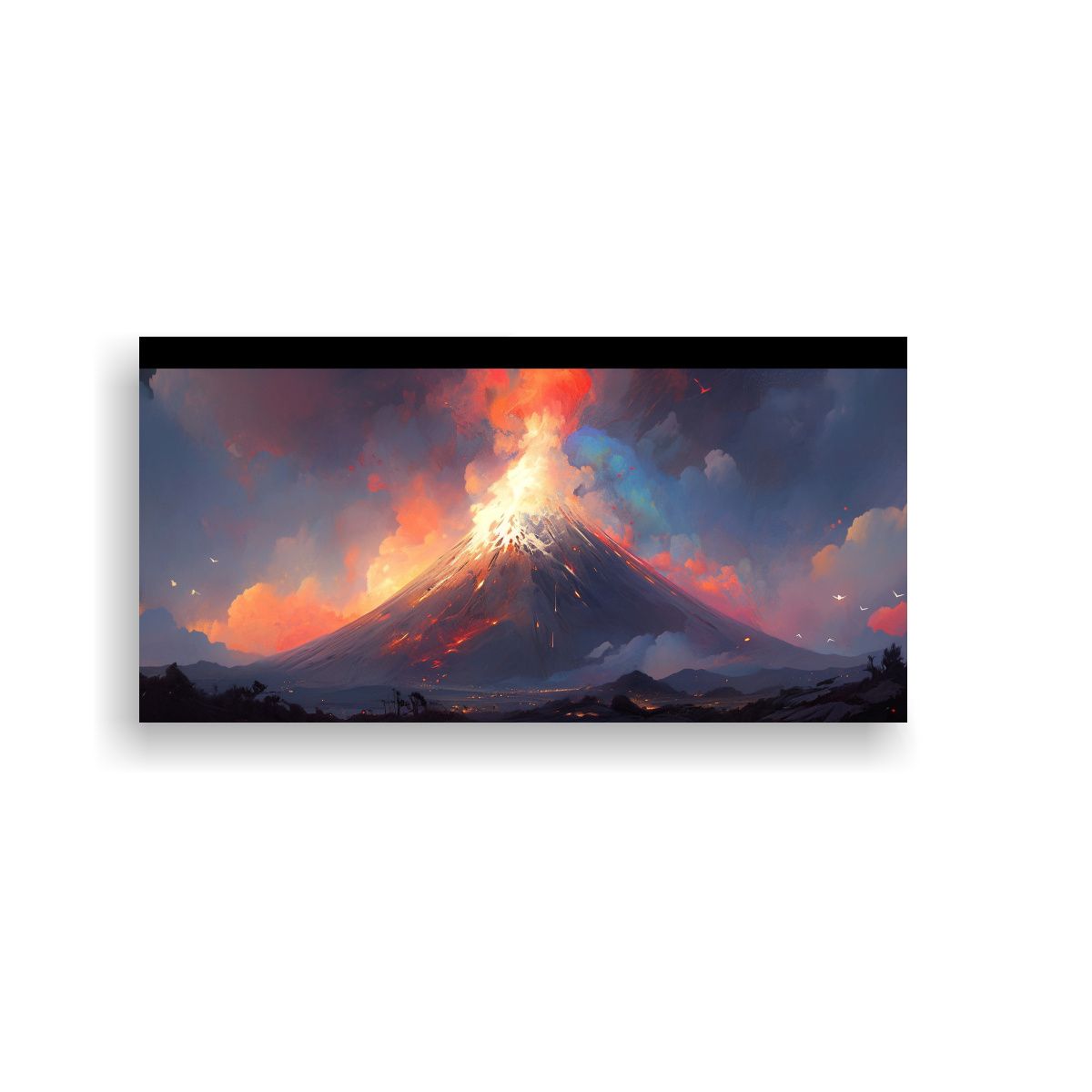 GENERICO - Cuadro Acuarela Abstracto Volcán Con Arcoíris 80x40 Cm