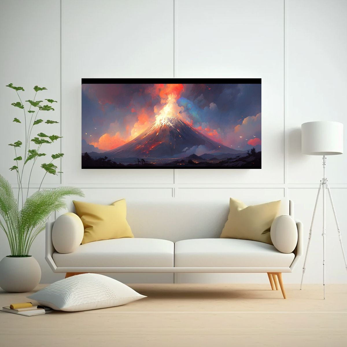 GENERICO - Cuadro Acuarela Abstracto Volcán Con Arcoíris 80x40 Cm
