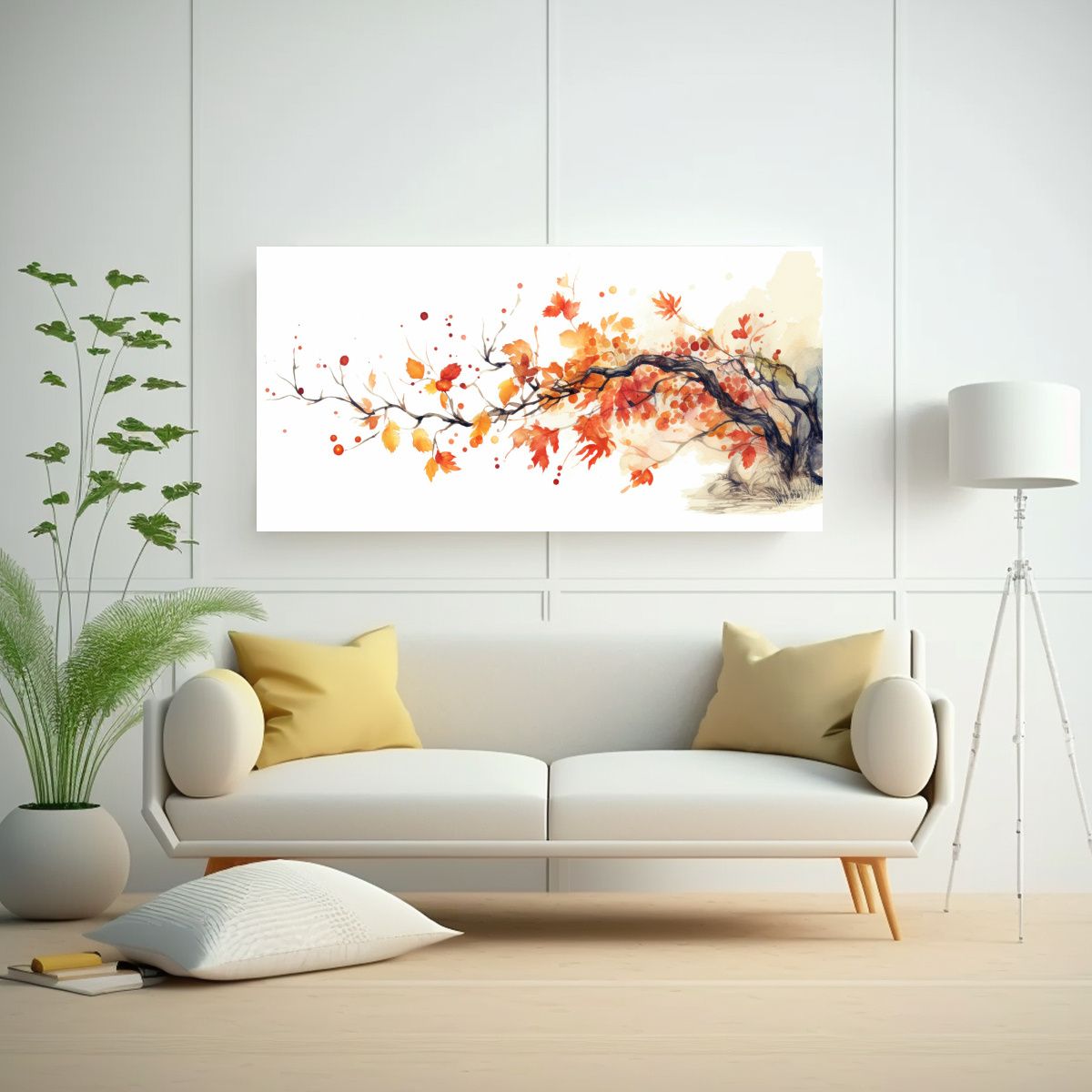 GENERICO - Pintura De Otoño Con Ramas Y Hojas Cayendo 60x30 Cm