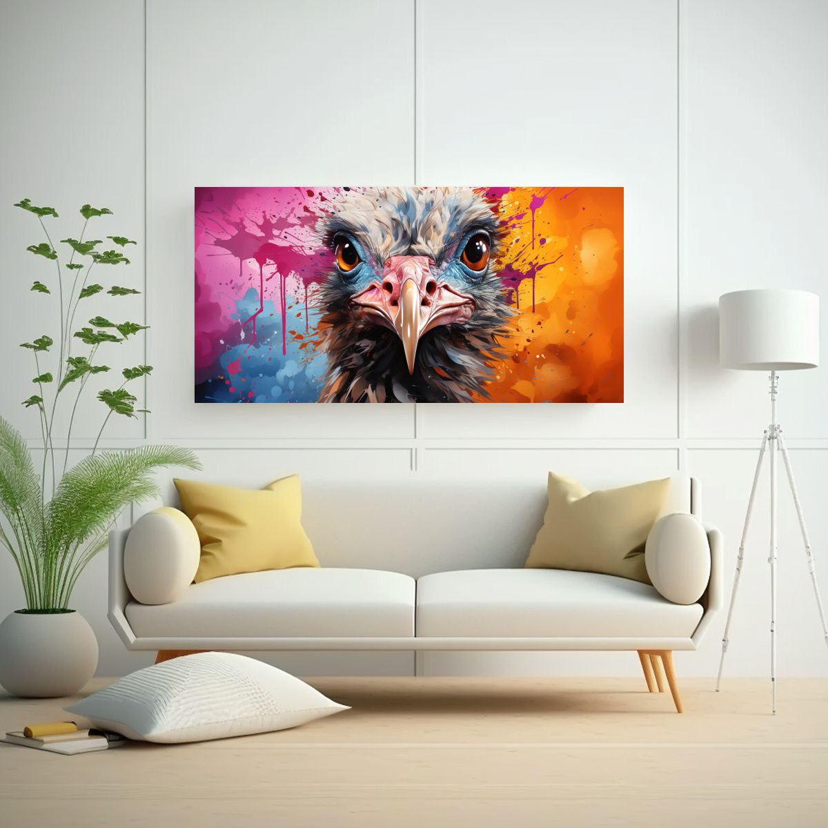 GENERICO - Pintura Estilo Acuarela Colorida De Avestruz 21 100x50 Cm