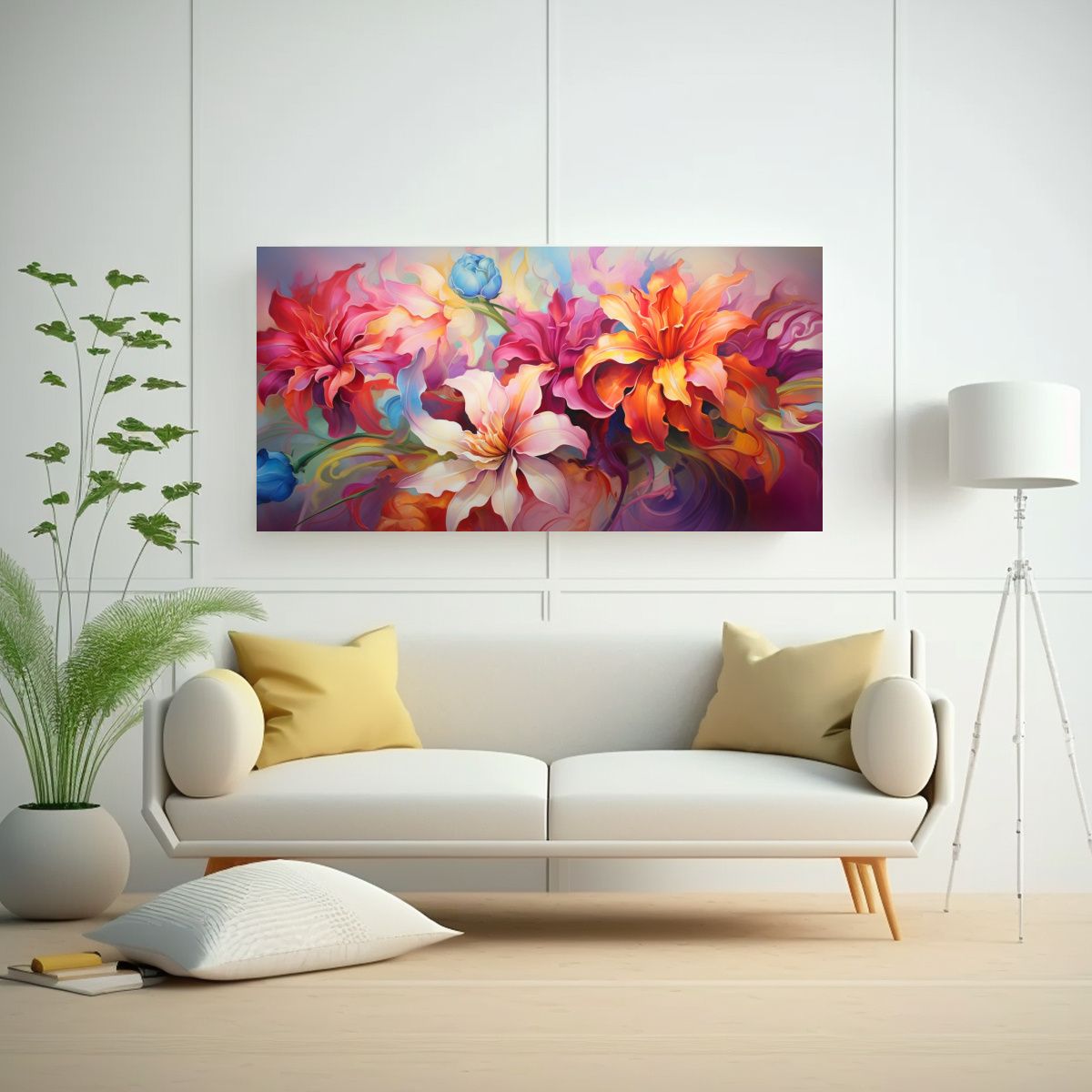 GENERICO - Cuadro Abstracto Flores Modernas En Lienzo Cálido 100x50 Cm