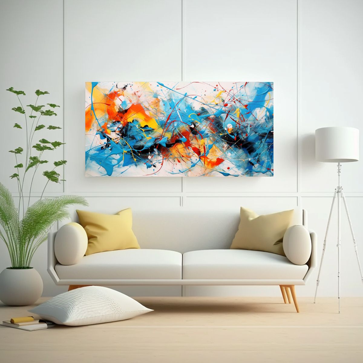 GENERICO - Cuadro Abstracto Estilo Jackson Pollock En Tonos 60x30 Cm