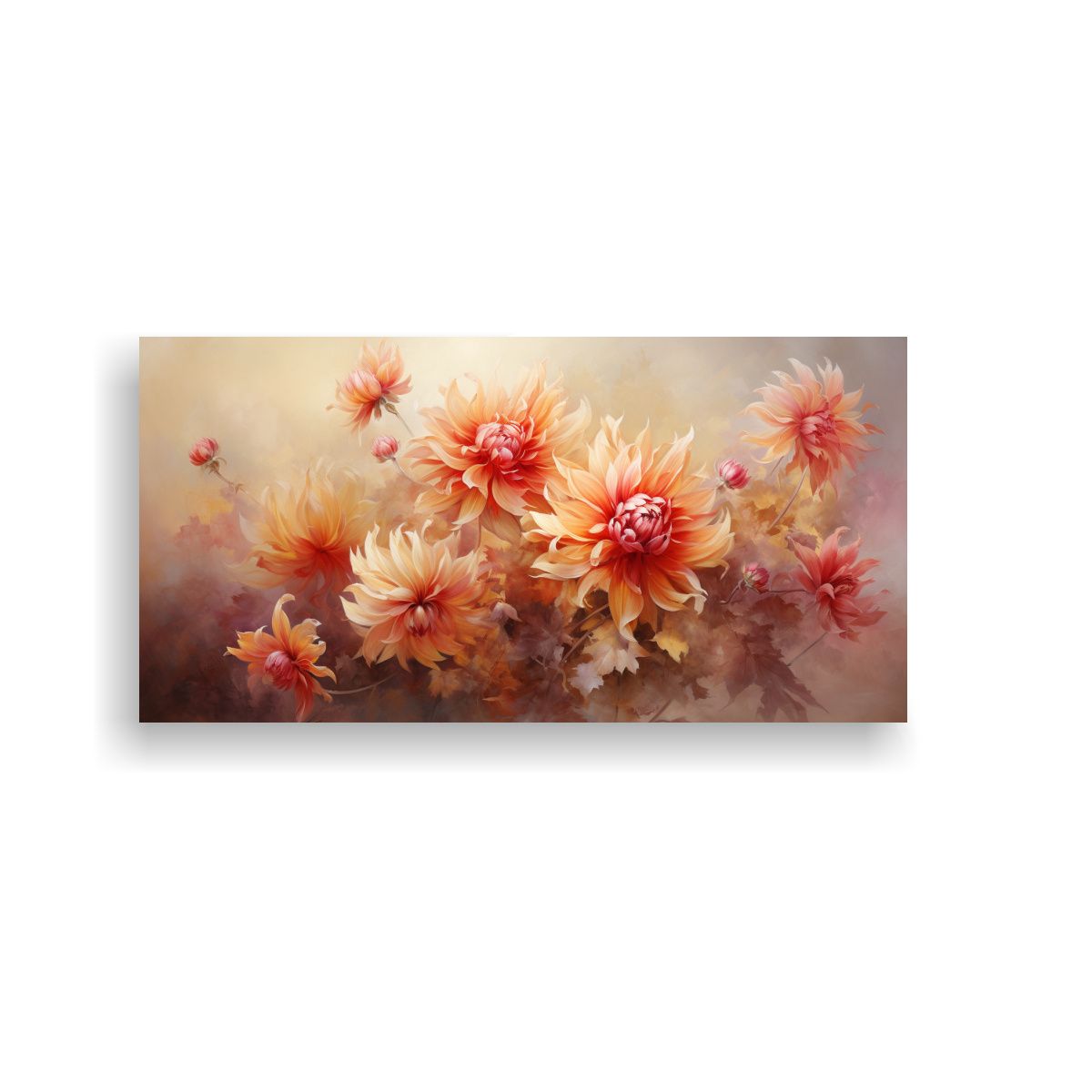 GENERICO - Pintura Abstracta De Crisantemos En Rojo Y Oro 60x30 Cm