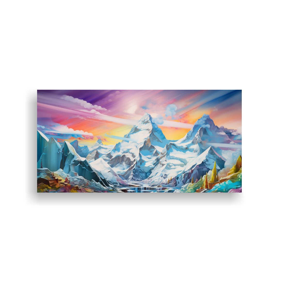 GENERICO - Paisaje Nevado Y Colorido En Tela Para 80x40 Cm