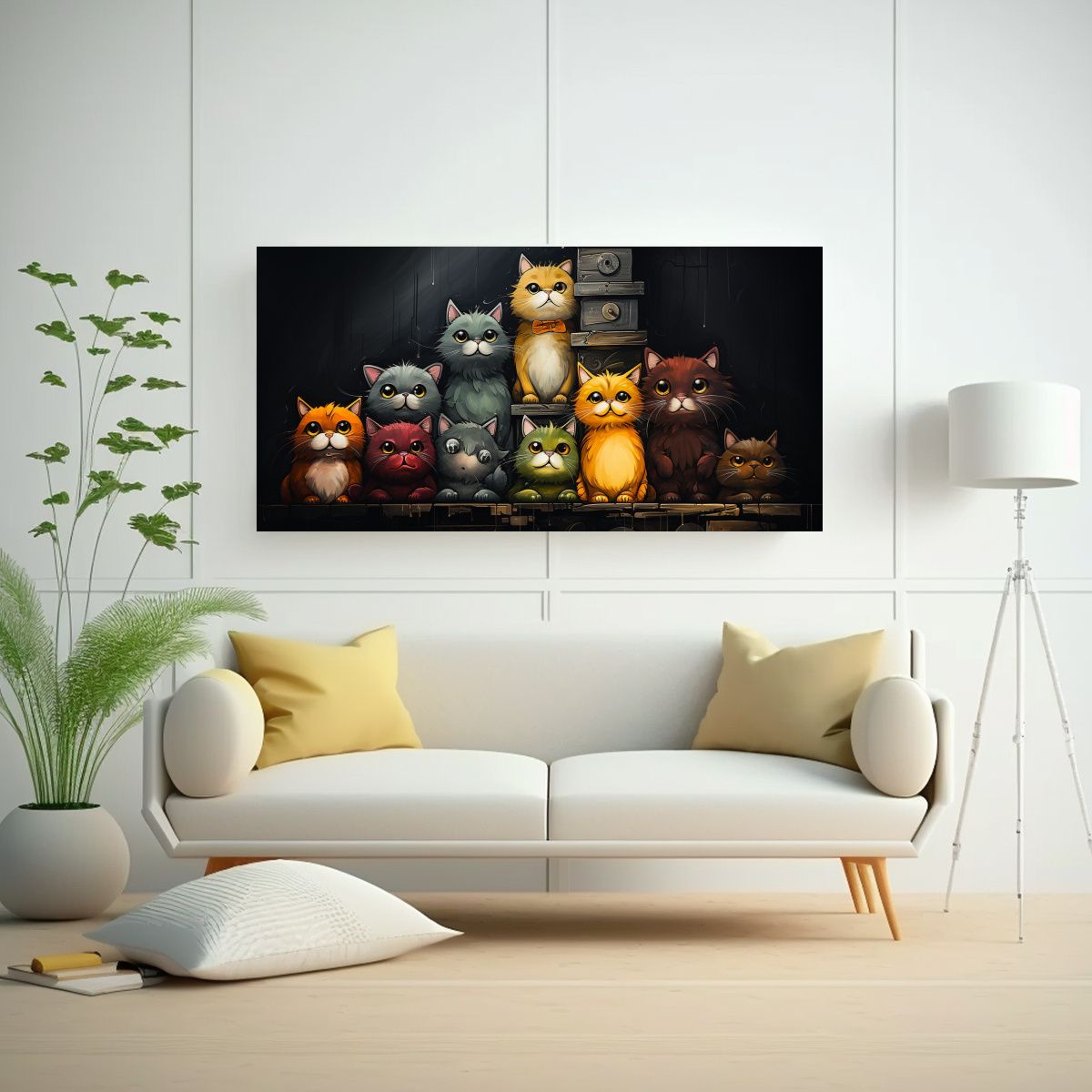 GENERICO - Pinturas Decorativas De Gatos En Stack Mirando 80x40 Cm