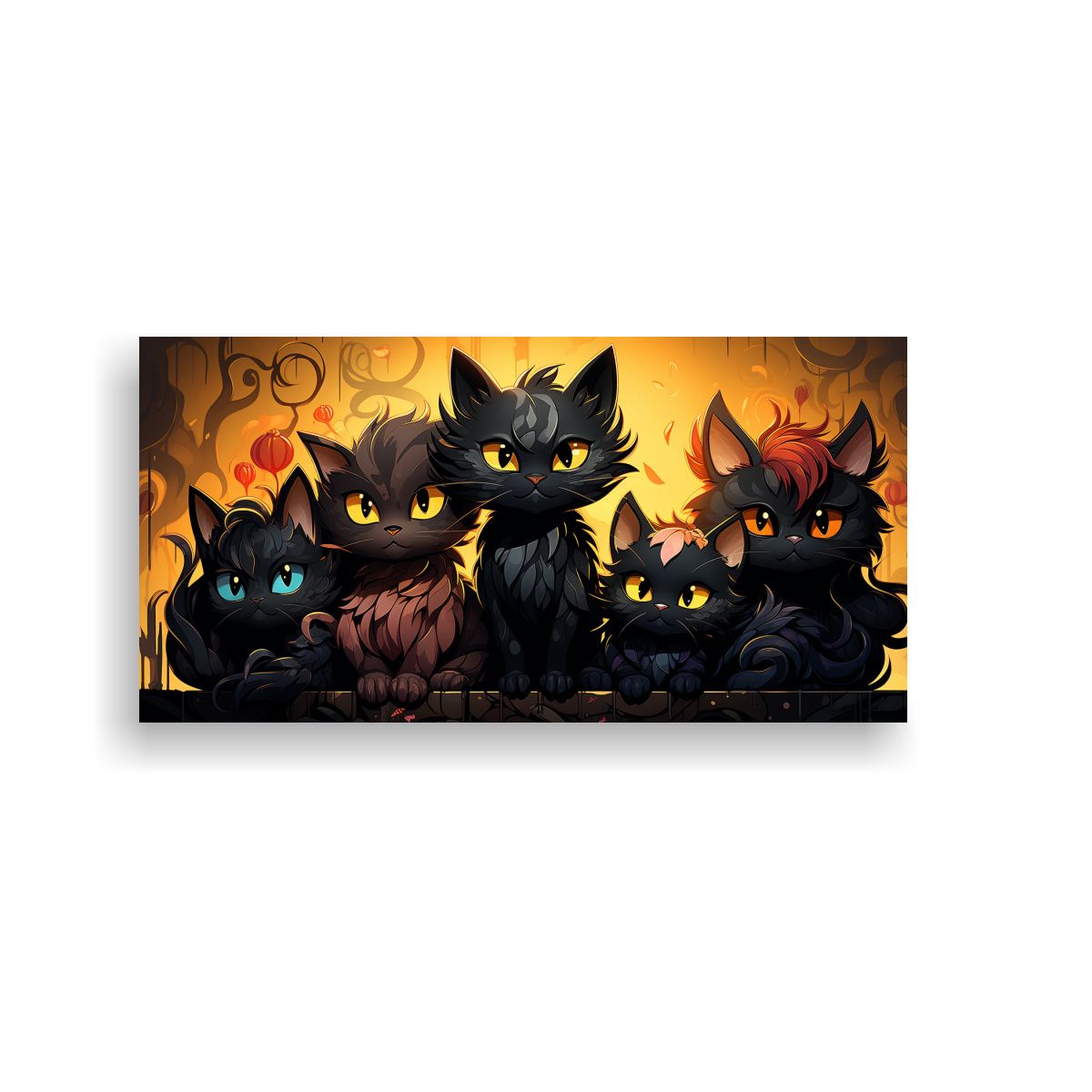 GENERICO - Pinturas Decorativas De Gatos Negros En Una Pila 80x40 Cm