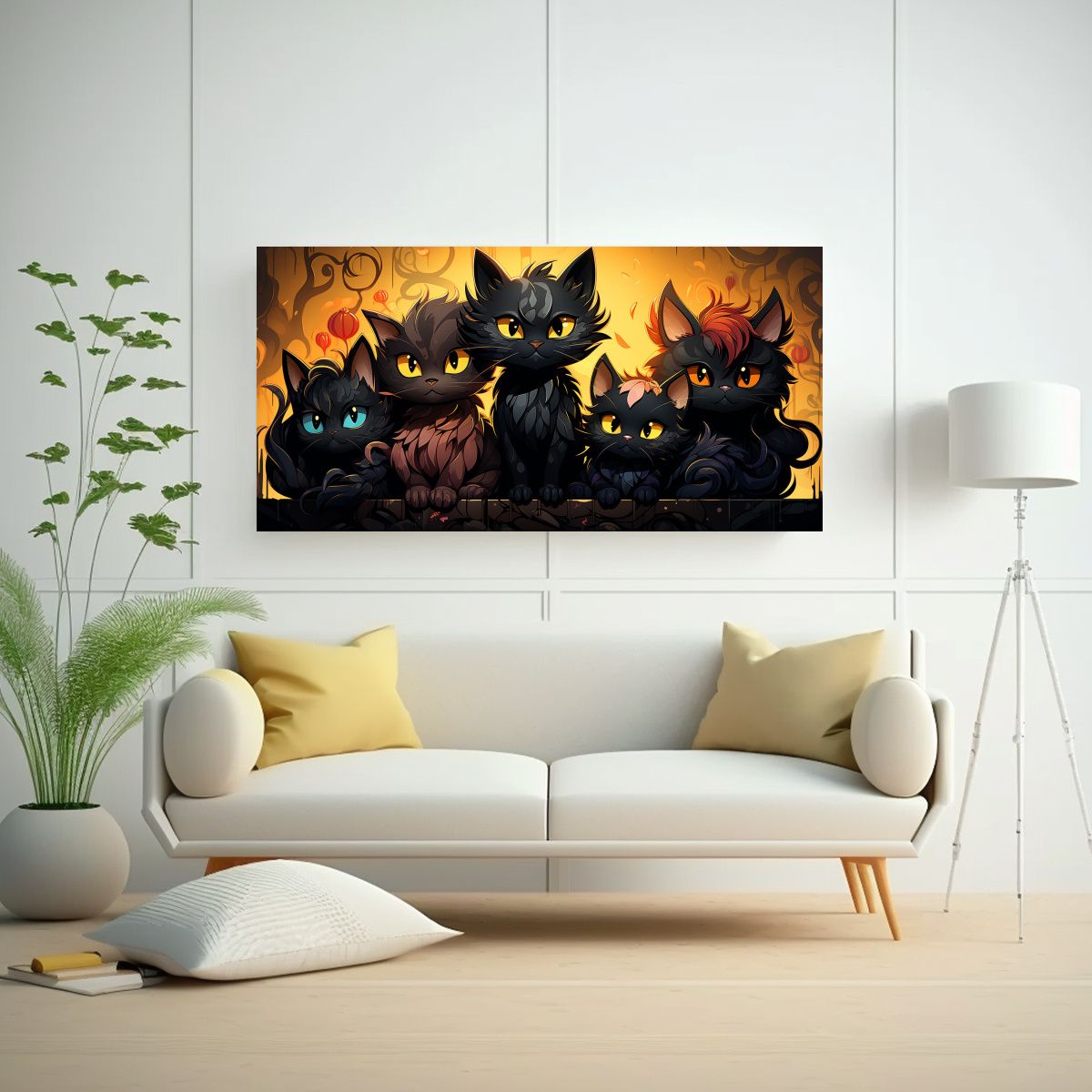 GENERICO - Pinturas Decorativas De Gatos Negros En Una Pila 80x40 Cm