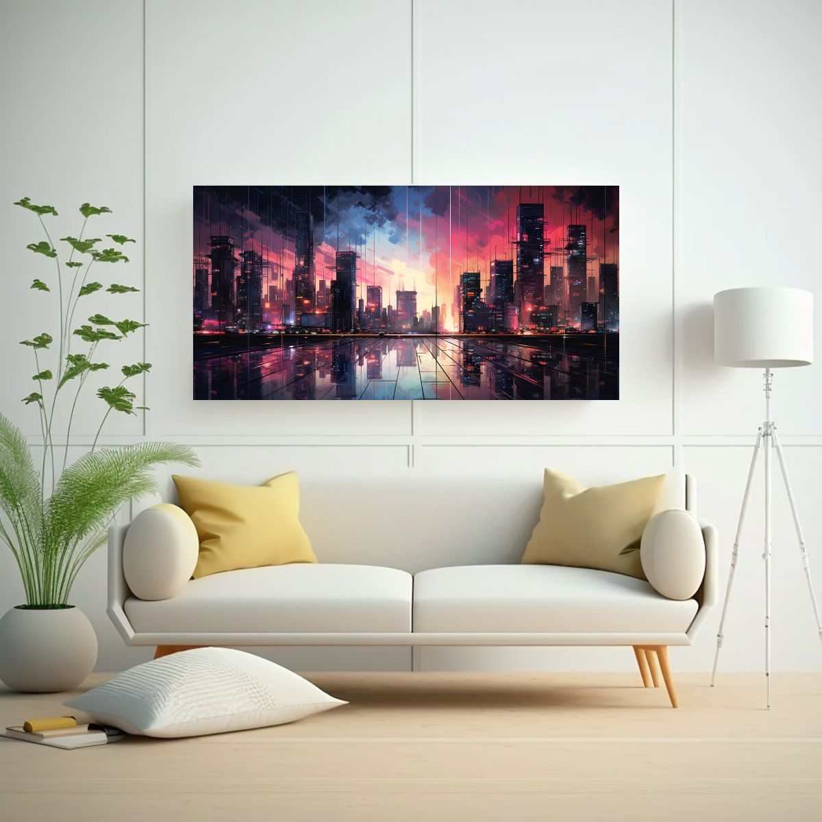 GENERICO - Cuadro Abstracto Intenso De La Ciudad Con Luces 100x50 Cm