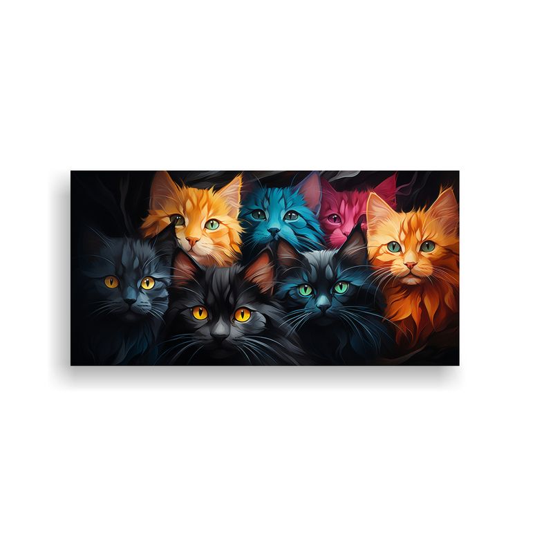 GENERICO - Cuadro De Gatos De Todos Los Colores Con Amarillo 60x30 Cm