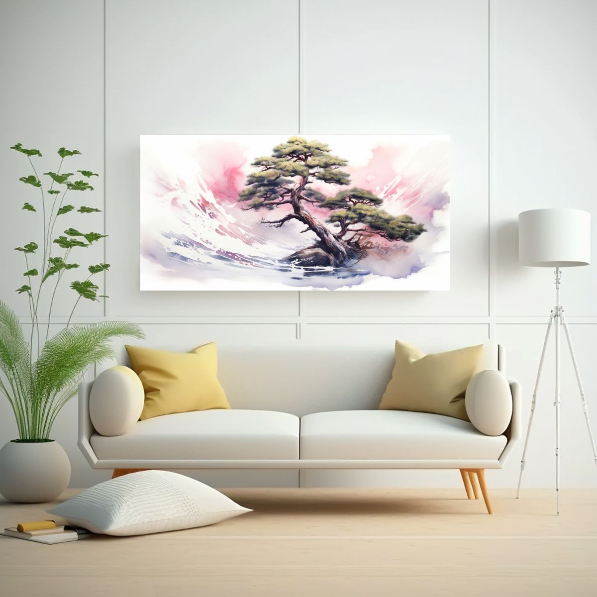 GENERICO - Cuadro Canvas Fantasía Pino Bonsái Blanco Y 100x50 Cm