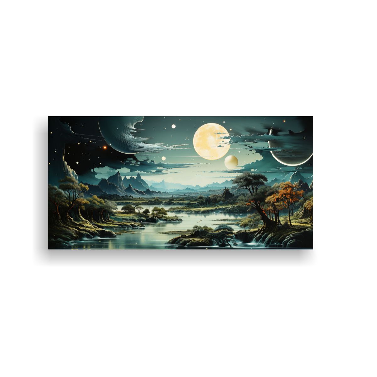 GENERICO - Cuadro Luna Montañas Armonía Cromática 100x50 Cm