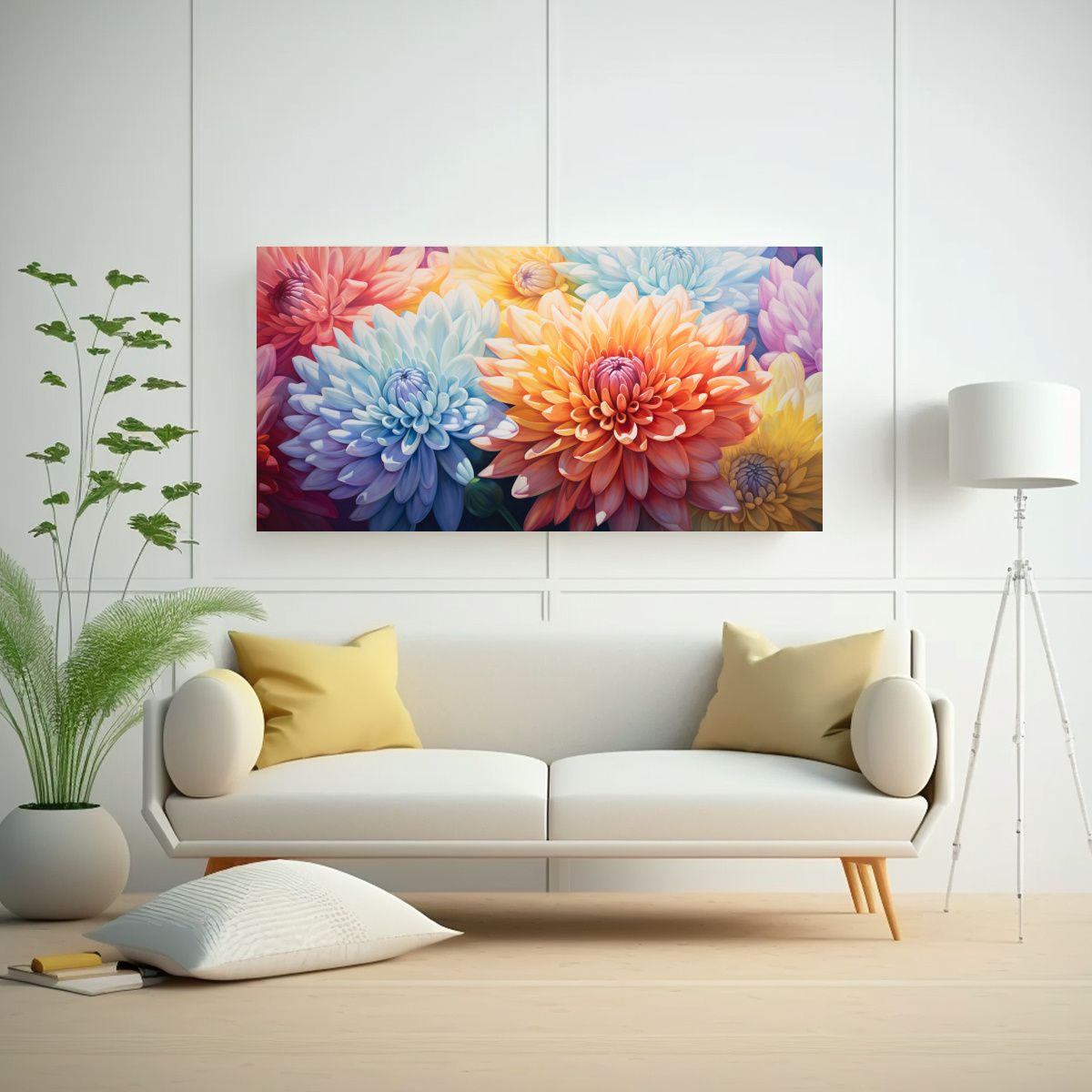 GENERICO - Pintura Abstracta Detallada De Crisantemos En 100x50 Cm