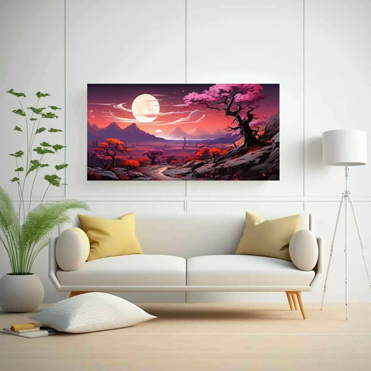 GENERICO - Paisaje Joshua Tree En Púrpura Y Naranja 100x50 Cm